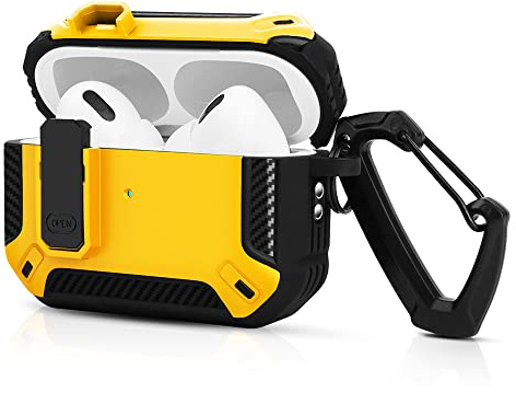 Custodia AirPods Pro 2 2022 con coperchio sigillato e gancio portachiavi, custodia durevole antiurto antipolvere (giallo)