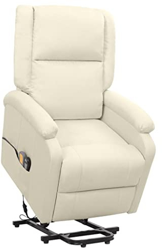 vidaXL Massagesessel mit Aufstehhilfe Creme Stoff
