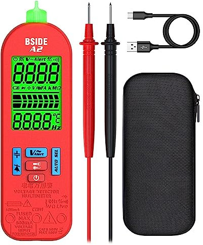 BSIDE A2 Mini Multimetro Digitale Intelligente 6000 Conteggi Tester Ricaricabile di Corrente AC DC VFD Tester di Tensione Capacità Resistenza Hz Diodo Tester Elettricista con Cicalino e Custodia