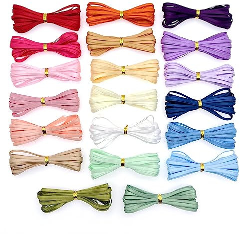JZK 20 Farben, 3 mm dünnes Stoffband, 5 m Polyester-Satinband für Geschenkverpackungen, Geschenkband, Geschenkband, Seidenband zum Basteln, Hochzeit/Party-Dekoration
