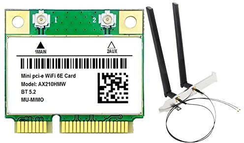 Iegefirm AX210HMW Tarjeta WiFi con Antena WiFi 6E Mini PCI-E AX210 802.11Ax/AC 2.4G/5G/6Ghz BT5.2 Adaptador InaláMbrico para Laptop