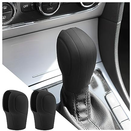 Adunsiaoto 2 Piezas Funda Pomo Cambios Marcha Coche Antideslizante, Protector Palanca de Cambios para Antideslizantes, Cubierta de Perilla de palanca Marchas, para Decoración Coche(Negro)
