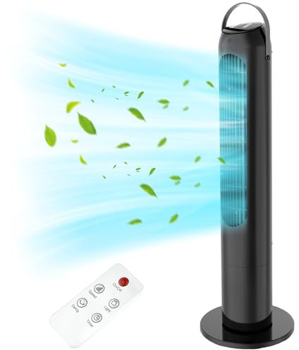 KICLBD Bladeless Tower Fan with 70° Oscillation, 3 Speeds, 12H Timer, Touch Control LCD, for Bedroom, Living Room, Office