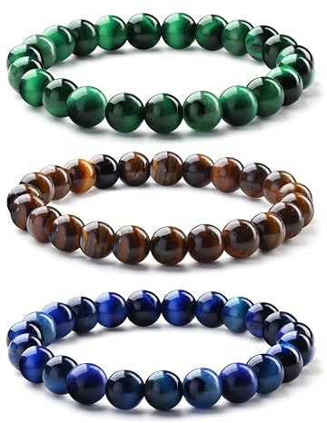 Milacolato Bracelet pour Homme 8MM - Tigers Eye avec Perles Matte Lava Rock Extensible Réglable - Bijoux Cadeaux pour la Fête des Pères