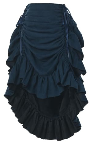 GRACEART Kvinnor viktoriansk steampunk-kjol justerbar volang gotisk vintage kjol halloween outfit medeltida vampyrdräkt, Mockablandning (mörkblå), XXL