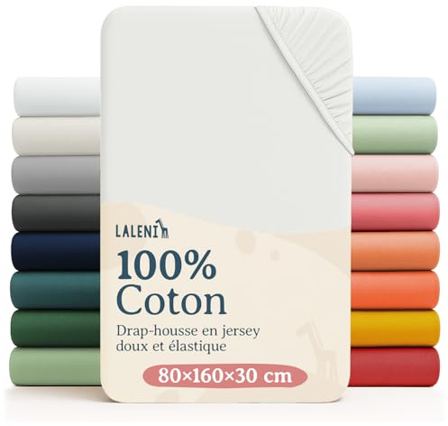 Laleni Basic Drap Housse Bebe 80x160cm - Lot de 1 - Respirant Et Doux - 100% Coton (135 g/m²) - Certifié Oeko-TEX 100 - Ivoire