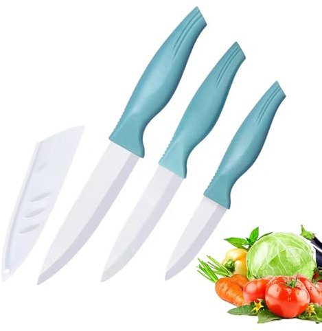 Zhiyun Blue Ceramic Knife Set 3-Pieces, 5-Inch, 4-Inch, 3-Inch Fruit Knife Set,Suitable for Beef Chicken Vegetable Fruit Butter and Bread (Blue)