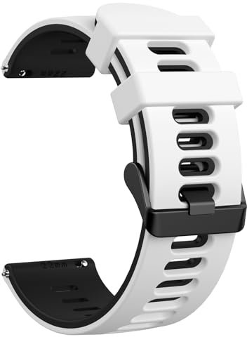 Mugust Silicone Rubber Watch Bands, Quick Release Sport Watch Replacement Straps, Universal Smart Watchband with Black Stainless Steel Buckle for Men Women (22mm, White-Black)