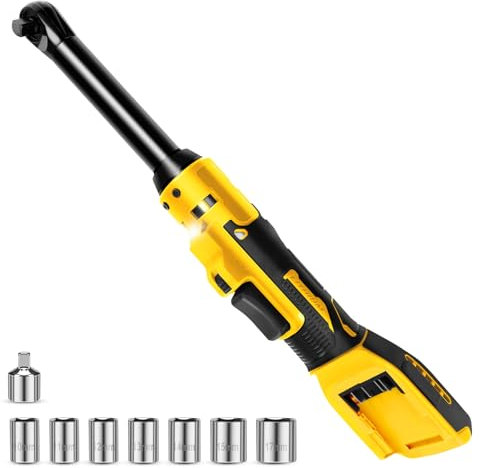 Extended Cordless Ratchet Wrench for Dewalt 18V 20V Max Battery, 3/8 Electric Ratchet 60 ft-lbs(80N.m), 5.9 inch(15cm) Extended Head, 7 Sockets(10/11/12/13/14/15/17mm) - Tool Only, No Battery