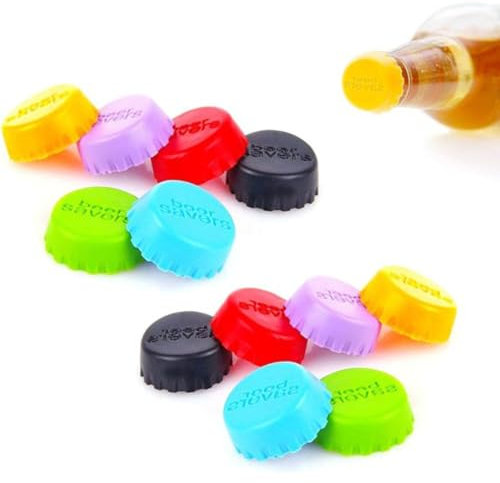 SIRLOMU 12 pièces réutilisables bouchon de bouteille en silicone, bouchon couronne étanche pour bouteilles de bière et verre (6 couleurs)