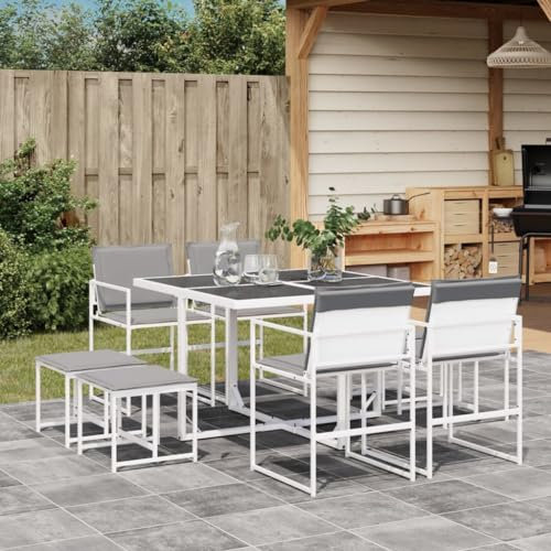 Tidyard 9-TLG. Gartenmöbel Set, Sitzgruppe, Lounge Möbel Outdoor, Terrassenmöbel Balkonmöbel Set, Gartengarnitur Sitzgarnitur Garten Essgruppe, mit Kissen Weiß Textilene4 46