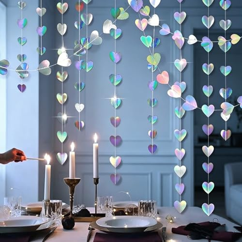 4 Stück Herzen Girlande Papier Irisierende - 8M Party Girlanden Hängende Deko für Braut JGA Hochzeit Muttertag Valentinstag Geburtstag Party
