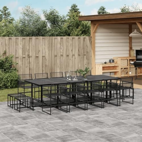 Homgoday Set da pranzo da giardino 15 pezzi rattan sintetico nero, sedia tavolo cucina esterno terrazza patio balcone mobili tipo 2