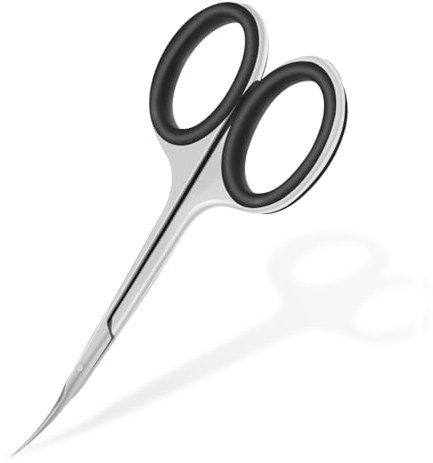 CGBE Forbicine per Cuticole Professionale in Acciaio Inossidabile 420, Forbici per Cuticole con Punta Curva, Lama Extra Affilata e Sottile, Manico in Silicone, Nero