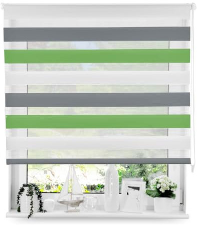 Tom'Shop Tom'Shop® Doppelrollo DuoRollo (Weiß-Grau-Grün 140cm x 150 cm) Duo Rollos für Fenster Schrauben mit Bohren mit Schrauben Fensterabdeckung Fensterrollo leichte Montage