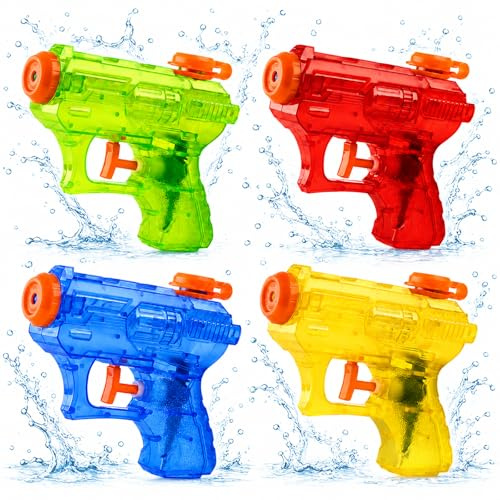 Gemdoit 4 Stück wasserpistole klein – Mini Wasserpistolen für Kinder | Bunt und Robust, Kompaktes Wasserspielzeug für Garten, Strand, Pool und Kindergeburtstag