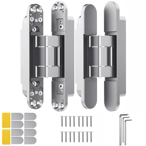 WOOLUCK® 2 pezzi 17,7cm Cerniere a scomparsa per porta, Porta invisibile Porta silenziosa cerniera, Cerniera a 180 gradi di oscillazione(Argento)