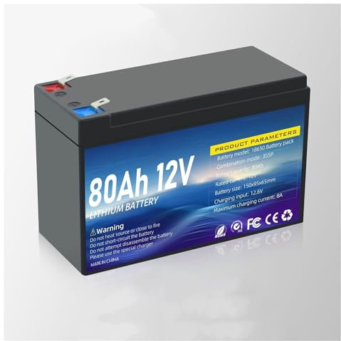 Blivysse Batería de Litio BMS de 12 V, 80 Ah, 100 Ah y 120 Ah, Ideal para RV, energía Solar, Marina, Almacenamiento de energía doméstica, autocaravanas, Camping (12 V, 80 Ah)