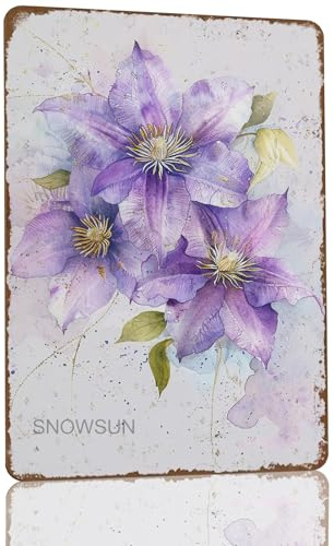 Metal Signs Clematis Florida Flower Metal Tin Sign Rerto Sign for Home Kitchen Garden Yard Wall Bedroom Club Front Door Decor 8x12 Inch