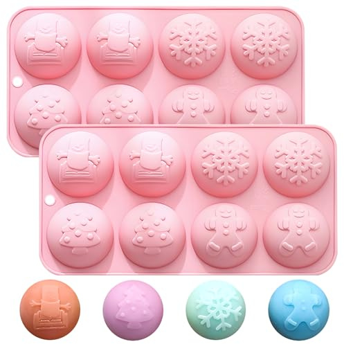 Stampo per cioccolatini natalizi in silicone, 8 cavità con fiocchi di neve e pan di zenzero, set da 2, rosa