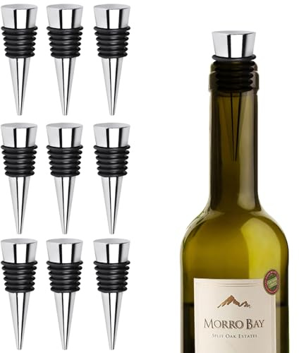 FBBULES 9 Pcs Bottle Stoppers, Reusable Wine Saver Sealer Corks for Wine Champagne Prosecco Beer Collection, Silver Flat