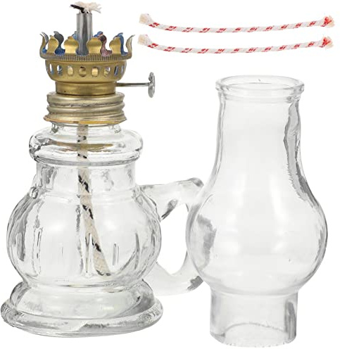 GOOHOCHY Lampada Olio Retrò in Vetro Trasparente Lampada Cherosene Da Tavolo Senza Olio Buona Trasmissione Della Luce Adatta Per Cucina Soggiorno e Festa