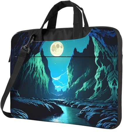 WXCJWD Laptop y tablet Water Moon Cave, diseño elegante, tela duradera e impermeable, casual de negocios, Black, 14 inch