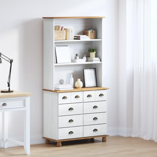 ZQQLVOO Armario farmacéutico blanco de madera maciza con 8 cajones y 2 estantes, espacio de almacenamiento para comedor, salón, seguridad antivuelco incluida, fácil montaje, diseño atemporal