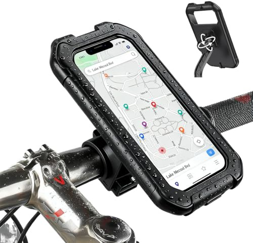 JUGUTA Soporte Movil Moto Impermeable, Ipx6 Rotación 360° Porta Movil Impermeable Con Carcasa Transparente Puerto De Carga, Antivibración Suporte Telemóvel Moto Para 5,5–7 Pulgadas