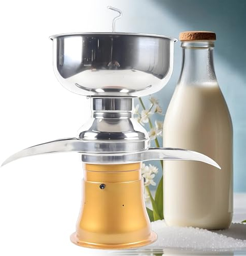 QianCruxtacy Separatore di Crema di Latte Elettrico 50L/H, Centrifuga Professionale in Acciaio Inossidabile, Macchina per Burro e Latte Scremato, Regolabile per Latte di Mucca, Capra e Pecora Gold