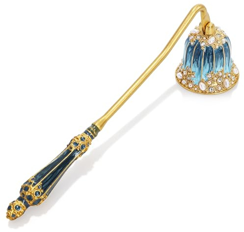 Kingrol Ornate Candle Snuffer with Hand-Enamel Finish, Decorative Zinc Alloy Candle Accessory with Crystal & Pearl Embellishments, Elegant Tool for Gently Extinguishing Candles