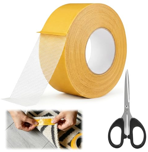 Snugcore 2 Roller Double Sided Fabric Tape with Scissors, No Sew Hem Tape for Curtains Clothes and Trousers Alterations, Adhesive Webbing Tape for Rugs Carpet and Crafts