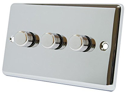 AET CPC3GDIM4 10 A 400 W 3 Gang 2 Way Classical Chrome Polished Light Dimmer Switch