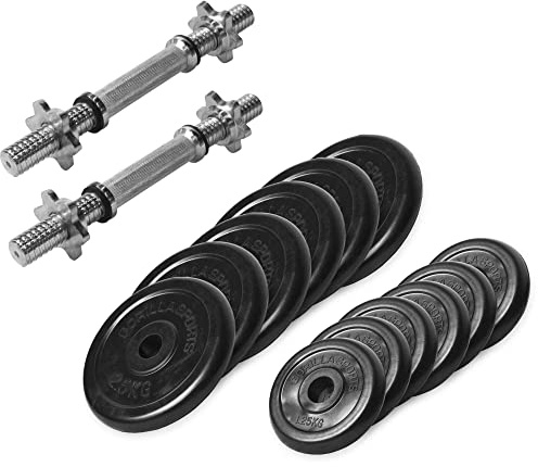 GORILLA SPORTS® Kurzhanteln 27,5 kg Set, 12 Hantelscheiben, Gusseisen | Gummiert, mit 2 Kurzhantelstangen, 4 Sternverschlüssen und gerändelter Grifffläche; 30 mm, Hantel Set, Kurzhantelset