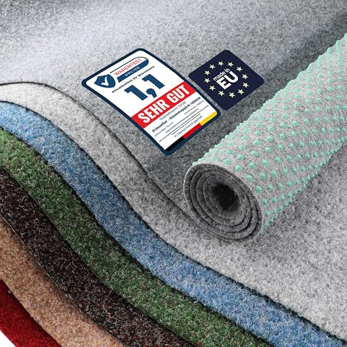 Primaflor Rasenteppich Green Graublau 133 x 250 cm | Meterware | 8 mm | UV-stabilisiert | wasserdurchlässig | Balkonteppich mit Noppen | schnelltrocknender Outdoor Bodenbelag für Balkon und Terrasse