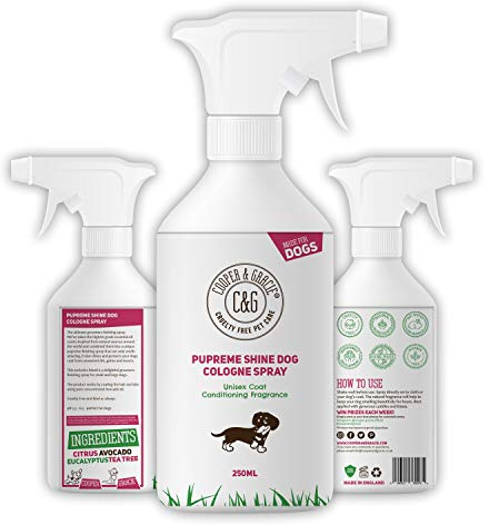 Perfume Pupreme Shine para perros, 250 ml, hojas de pelo de cachorro, súper brillante, una gran colonia hipoalergénica para perros de larga duración, aceites esenciales con cítricos eucalipto