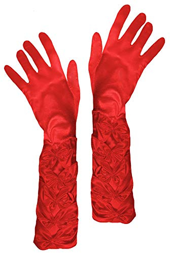 Das Kostümland Prinzessin Handschuhe mit Raffung und Perlen - Zubehör Satin Gloves Princess Show Tänzerin Flapper Girl Diva Abendkleid Kostüm Karneval Junggesellenabschied Mottoparty Tanzshow