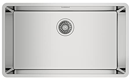 TEKA Fregadero Bajo Encimera 1 Cubeta Inox 18/10, Radio R15, Desagüe con Válvula Canasta 3½”, SilentSmart, Profundidad 20cm, Mueble 80cm, Incluye Accesorios de Fijación, Modelo Be Linea RS15 71.40