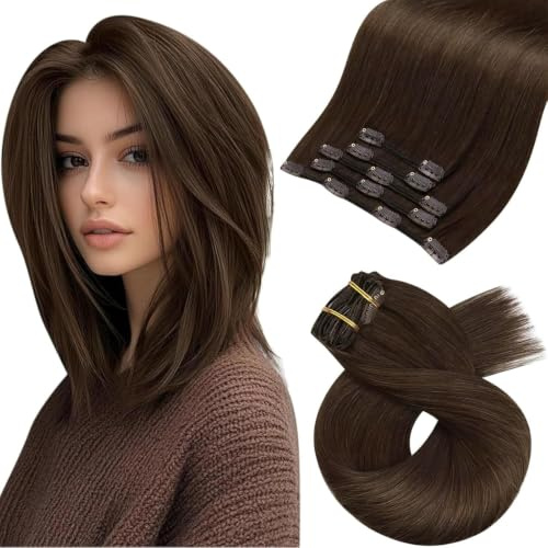 Moresoo Clip in Extensions Echthaar Dunkelbraun Glattes 30 cm 5 Stück 80g | Clip Befestigung,Nahtloser Übergang,Natürliche Optik,Für Alltag Und Styling,Glatte Haare Für Verschiedene Frisuren