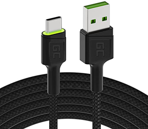 Green Cell Ray USB-C Kabel 1,2m USB-A LED QC 3.0 480 Mbit/s | Kompatibel mit Samsung, Huawei und Xiaomi – mit LED-Stecker, Nylonmantel, Quick Charge 3.0 und 480 Mbit/s Datenübertragung