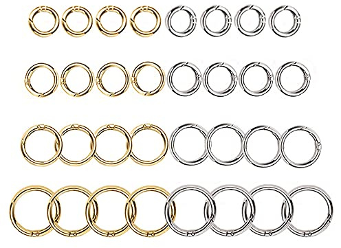 Trsnzul 32 Stück Schlüsselringe Set Karabinerring mit Federöffnung Rund Karabinerring Runde Karabinerhaken Schlüsselanhänger Golden und Silber für Haus Schlüssel Organisation und Handwerk