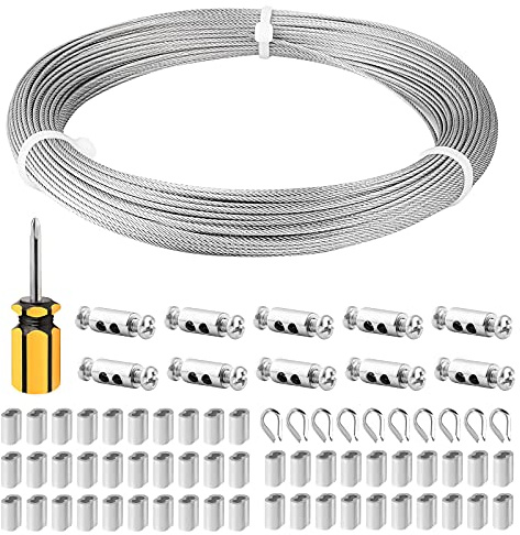 Abimars Drahtseil Edelstahl 50m, 304 Stahlseil Gartendrahtkabel, mit Drahtseilkauschen, Aluminiumhülsen, perfekt für Pflanzen, Kletterhilfe, zum Aufhängen von Basteln
