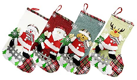 4Stk Nikolausstiefel zum Befüllen Weihnachtsstrumpf für Kamin Weihnachtssocken Personalisiert Hängend Nikolausstrumpf Groß Christmas Stocking inklusive Weihnachtsmann, Schneemann, Rentier, Bär