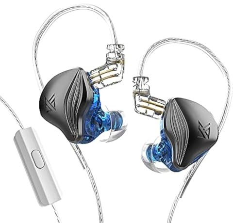 Yinyoo KZ ZEX IEM Kopfhörer, HiFi-In-Ear-Monitor mit 1 elektrostatischem Treiber und 1 dynamischem Treiber, abnehmbares Kabel, S/M/L Ohrstöpsel für Bühne, Musiker (blau, mit Mikrofon)