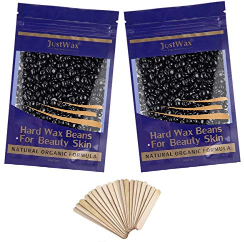 Enthaarung Wachsbohnen -Hard Wax Beans -Wachskugeln Haarentfernung -Wachsperlen -Wax Perlen Klein -Heisswachs Perlen -Warmwachs Perlen -Waxing Pearls mit 20 Holzspatel -200g (Schwarz）