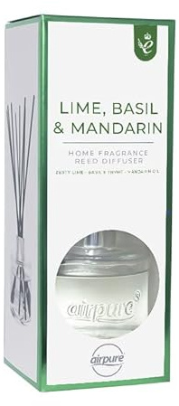 Airpure Home Fragrance Reed Diffuser | Long Lasting | Lime, Basil and Mandarin | 8 x Black Room Sticks, 100 ml
