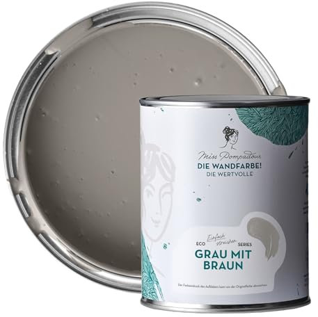 MissPompadour edelmatte Wandfarbe Grau mit Braun 1L - sehr hohe Deckkraft - geruchsneutrale, spritzfreie Farbe - atmungsaktive, wasserbasierte Innenfarbe/Deckenfarbe - Die Wertvolle
