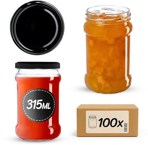 KADAX 100er Set Einmachgläser 315ml TO66 Schwarz, Marmeladengläser Vorratsgläser Mason Jar mit Schraubdeckel, Luftdicht & Spülmaschinenfest, Honig- & Dessertgläser
