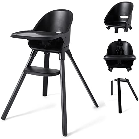 Twistshake Baby High Chair - Black | Beech Wood | Removable Tray & Footrest | 5-Point Safety Harness | Lightweight & Durable & Easy to Clean | Ideal for Babies 6-36 Months (Up to 15 kg)
