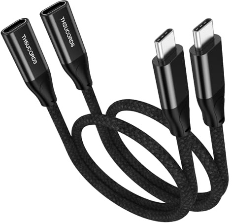 Thsucords 100W USB C Verlängerungs Kabel 0,5M 2 Stück, 20Gbps Stecker auf Buchse Kabel Datenübertragung Type C 20V/5A Schnelllade Unterstützt 4K@60Hz